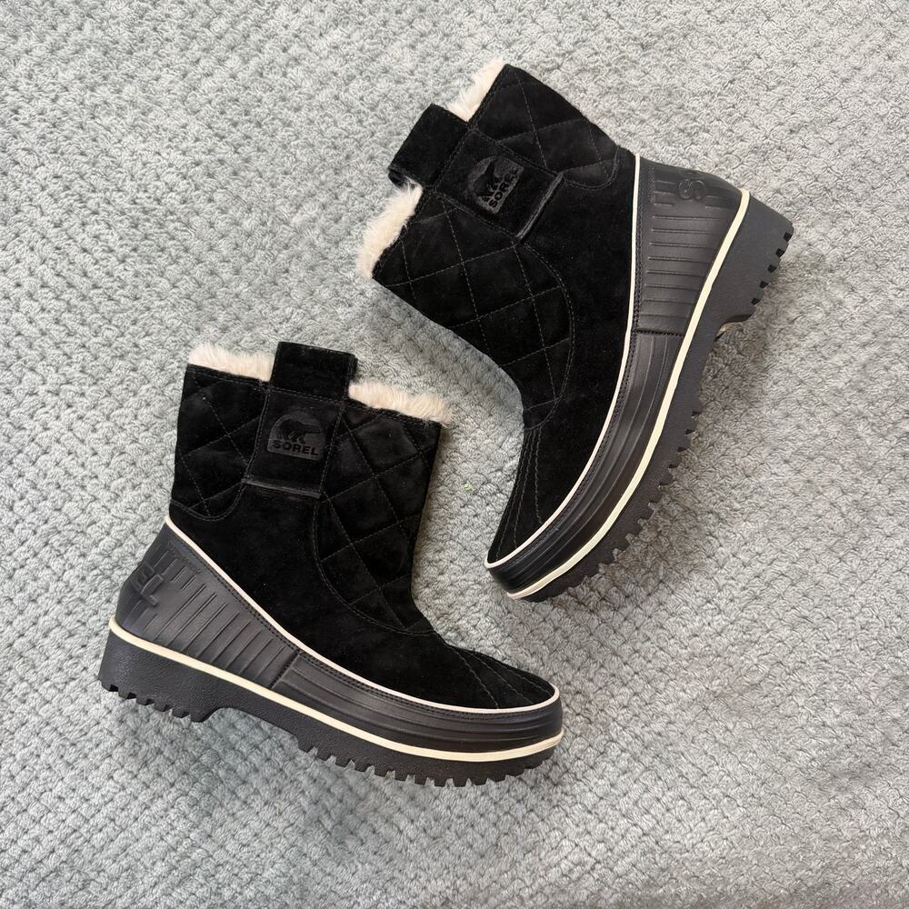 SOREL TIVOLI II Black Pull On Winter Ankle Boots Waterproof Sherpa Lined 10 Wmns
